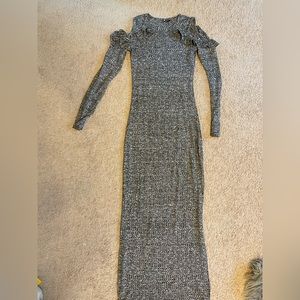 Grey knit maxi sweater Dress with open shoulder design